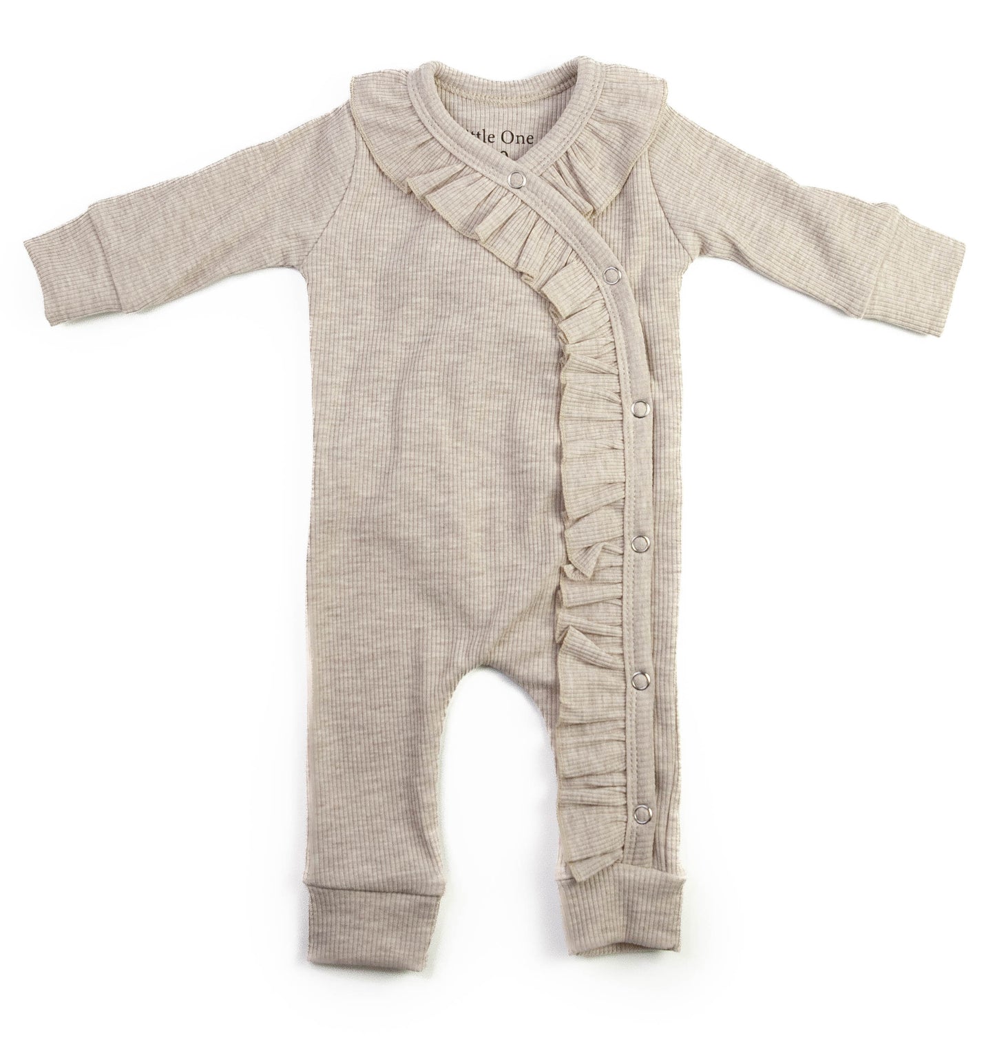 Baby romper rib ruffled beige melange