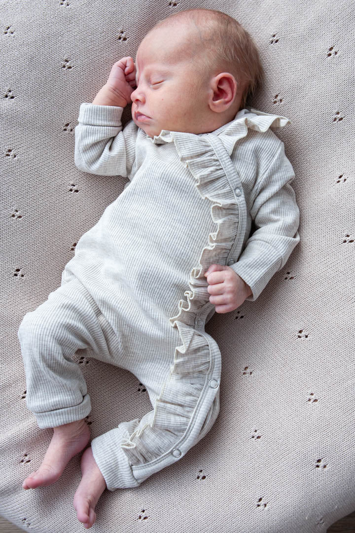 Baby romper rib ruffled beige melange