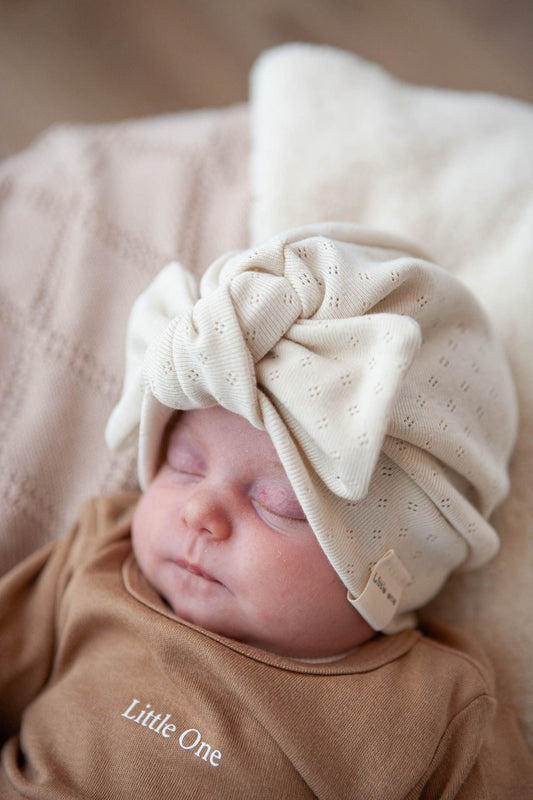 Turban hat openwork beige natural