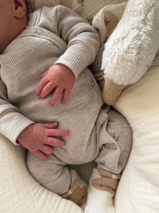 Baby Strampler Ripp beige melange