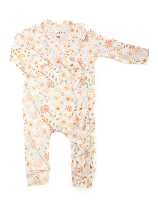 Ruffle peach flowers romper