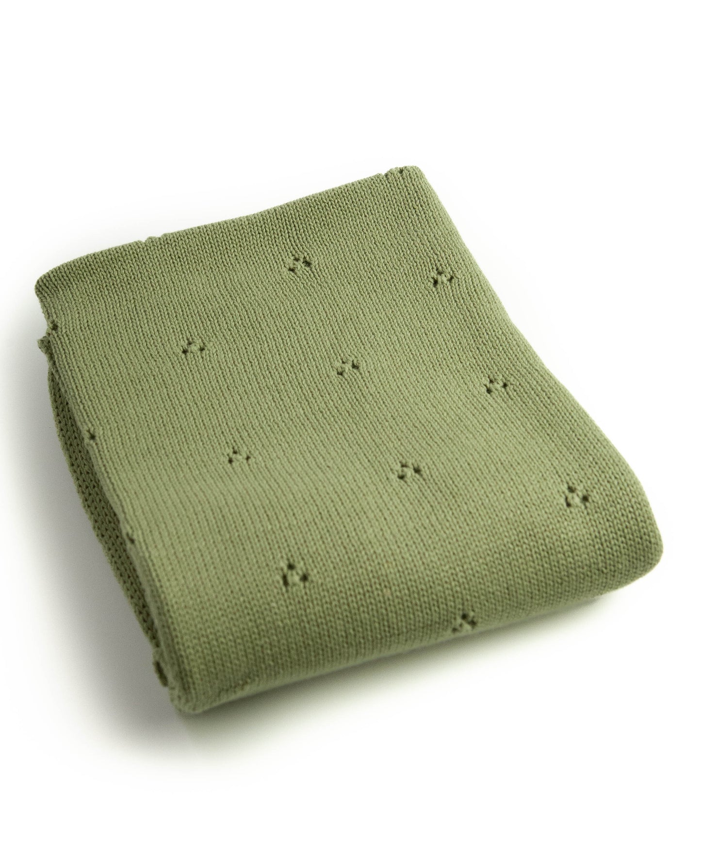 Baumwolldecke gestrickt staubgrün durchbrochen