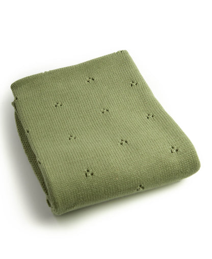 Baumwolldecke gestrickt staubgrün durchbrochen