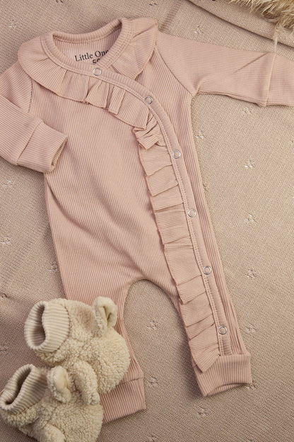 Baby romper rib ruffled nude pink