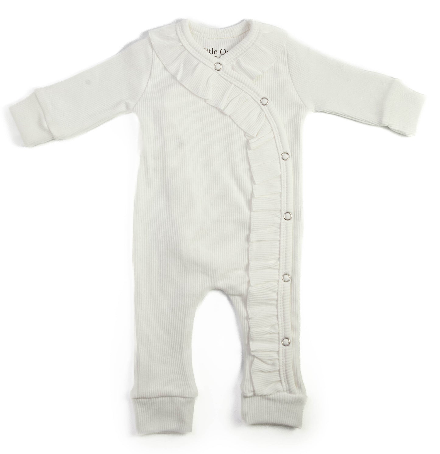 Baby romper ribbed ruffle ecru