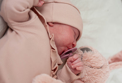 Baby romper rib ruffled nude pink
