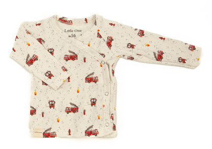 Baby ribbed wrap shirt with fire trucks