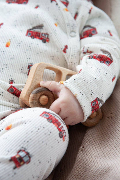 Baby ribbed wrap shirt with fire trucks