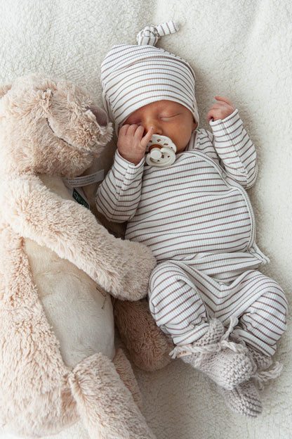 Hat baby rib beige stripes