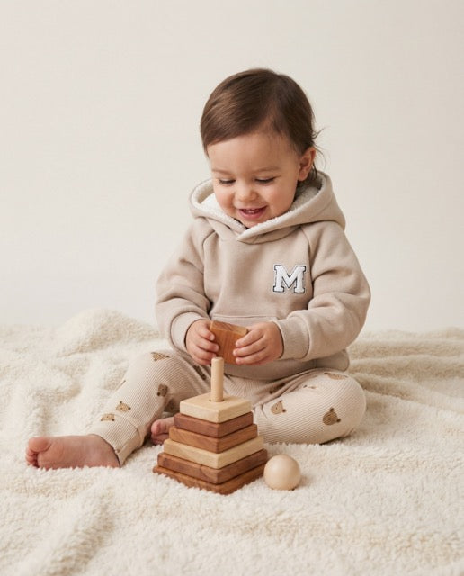 Baseball hoody personalized with teddy letter.
