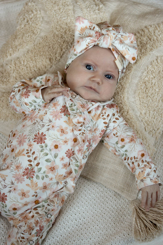 Ruffle peach flowers romper