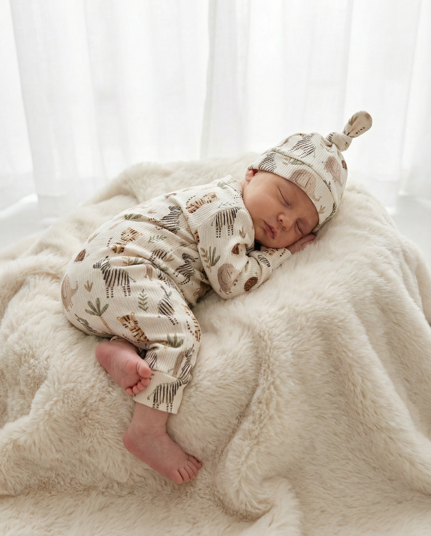 Babystrampler im Rippenmuster mit süßen Safaritieren