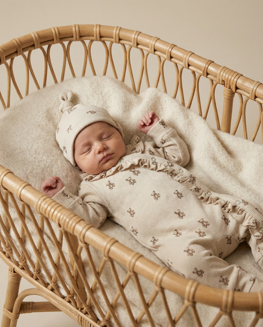 Babystrampler mit gerüschten Rippschleifen