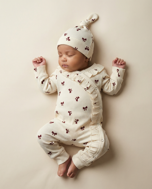 Mütze aus Babyripp mit Schleifen