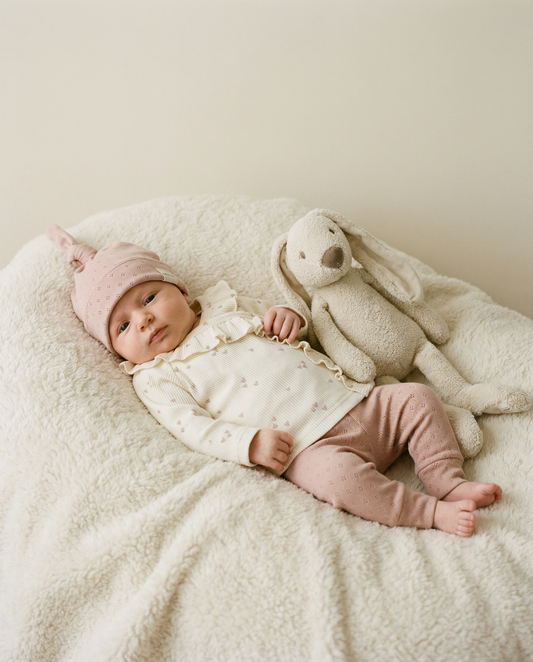 Wickelshirt mit Rüschen, Baby Ribbed Ecru Herzen