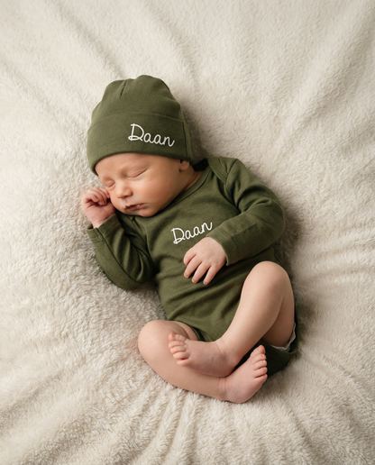 Personalized romper set moss green