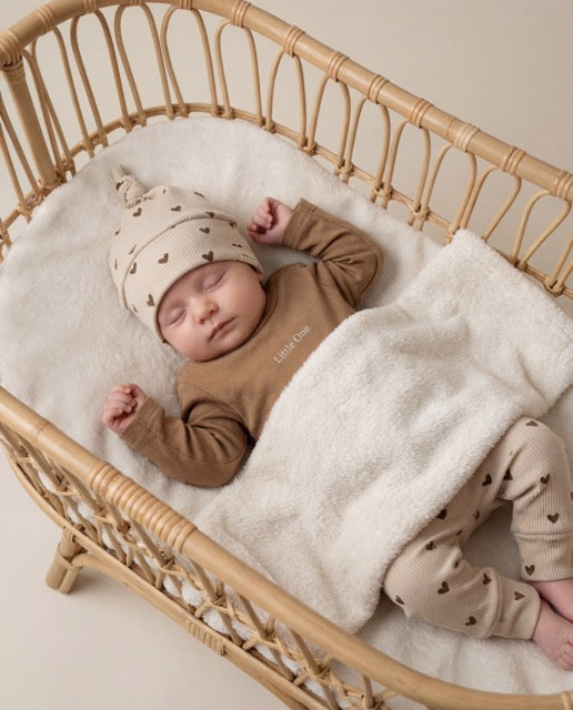 Mütze Babyripp Herzen Sand